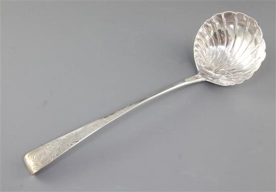 A George III Irish silver soup ladle, by Michael Keating, length 330mm Weight 5.3oz/167grms